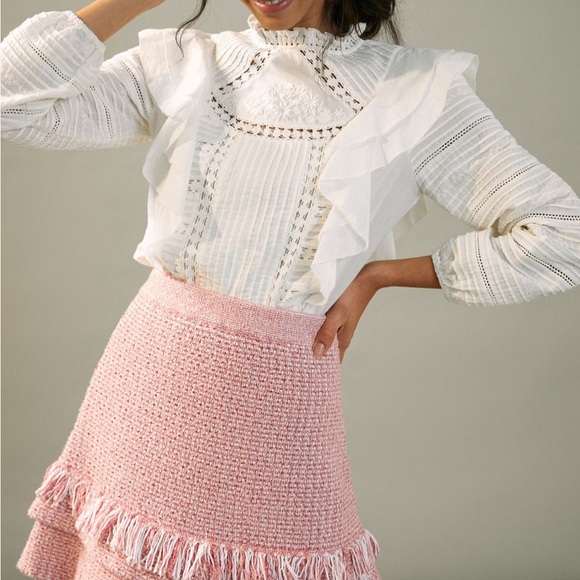 New Anthropologie Maeve Tamara Fringed Mini Sweater Skirt Pink Size Small NWT - Picture 4 of 9